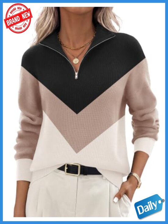 Sweaters - Womens Quarter Zip Knit Pullover Sweater Long Sleeve 49% Viscose 28% Polyester